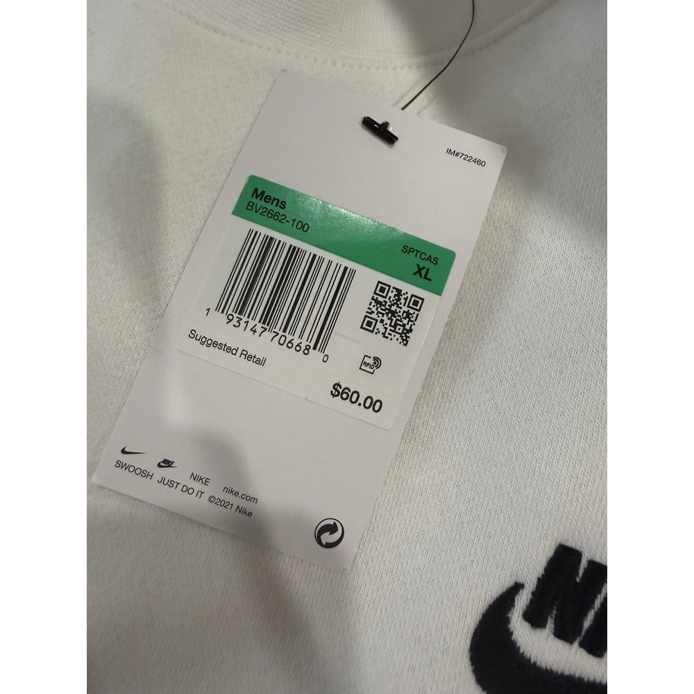 Nike Crewneck Sweatshirt Classic Logo Pullover Casual White Men XL BV2662-100‎ - Picture 2 of 3
